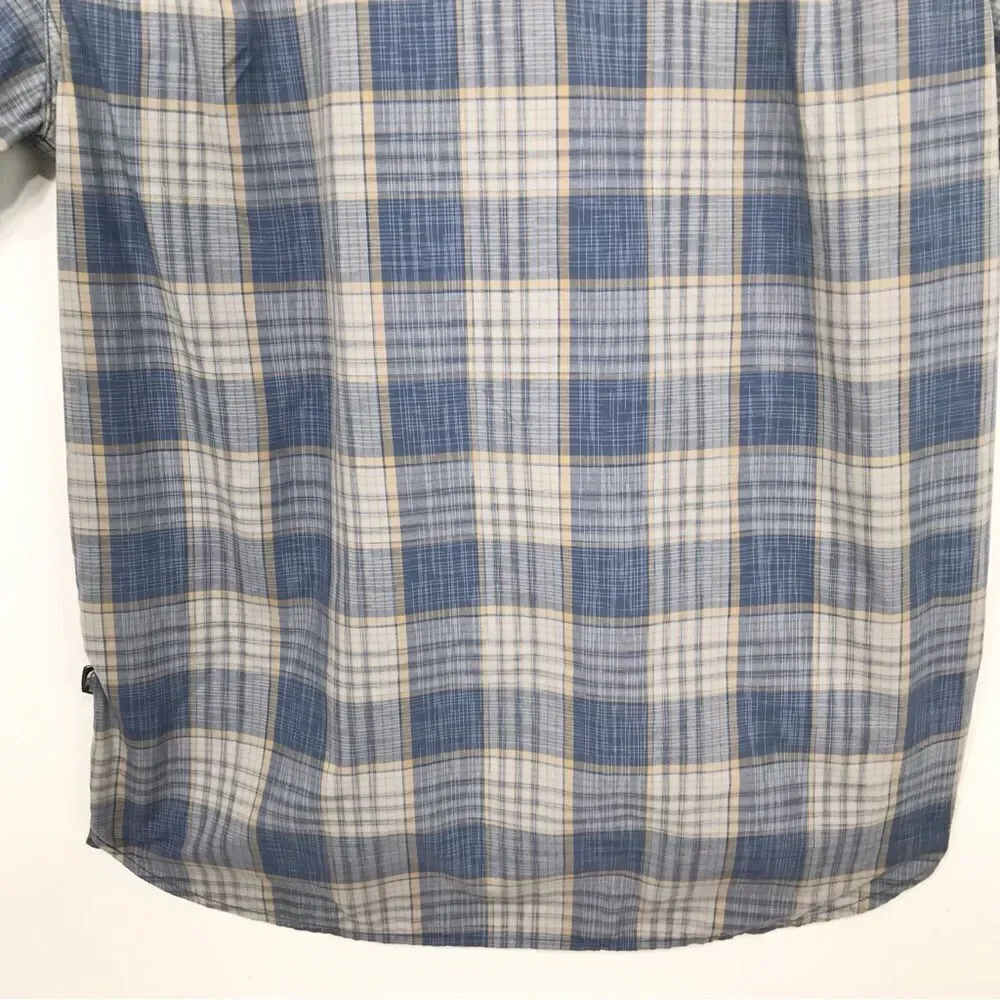 The North Face Blue Tan Plaid Short Sleeve Casual Button Down Performance Shirt